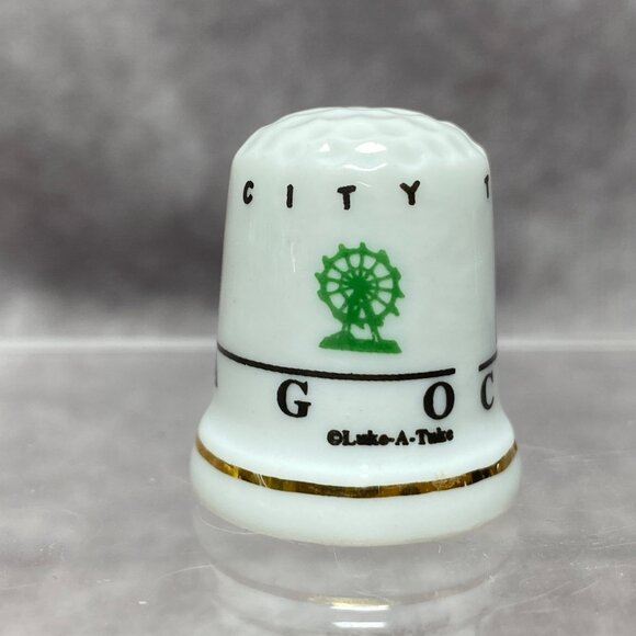 Chicago Souvenir Porcelain Thimble With Gold Accents & Windy City Design - Picture 6 of 8